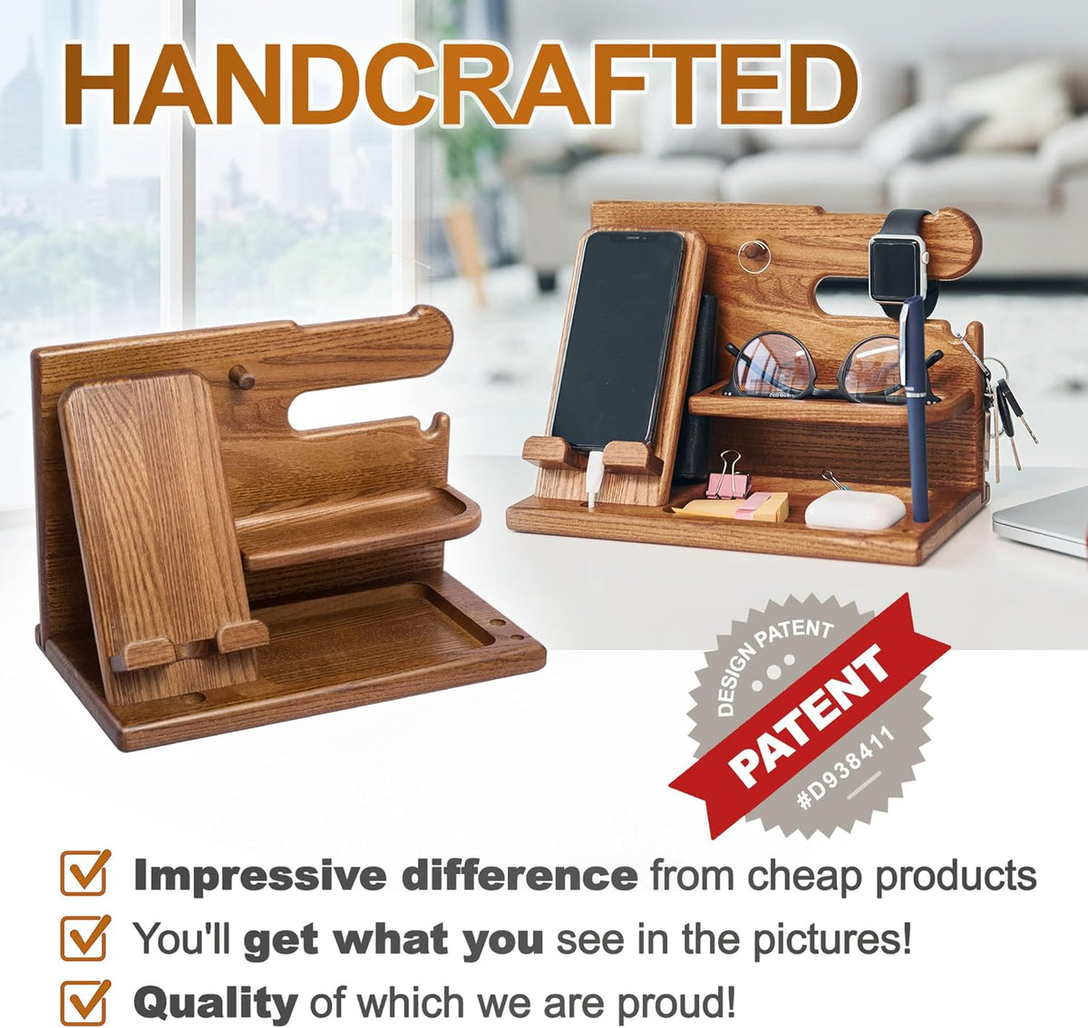 TESLYAR Wood Phone Docking Station for Men