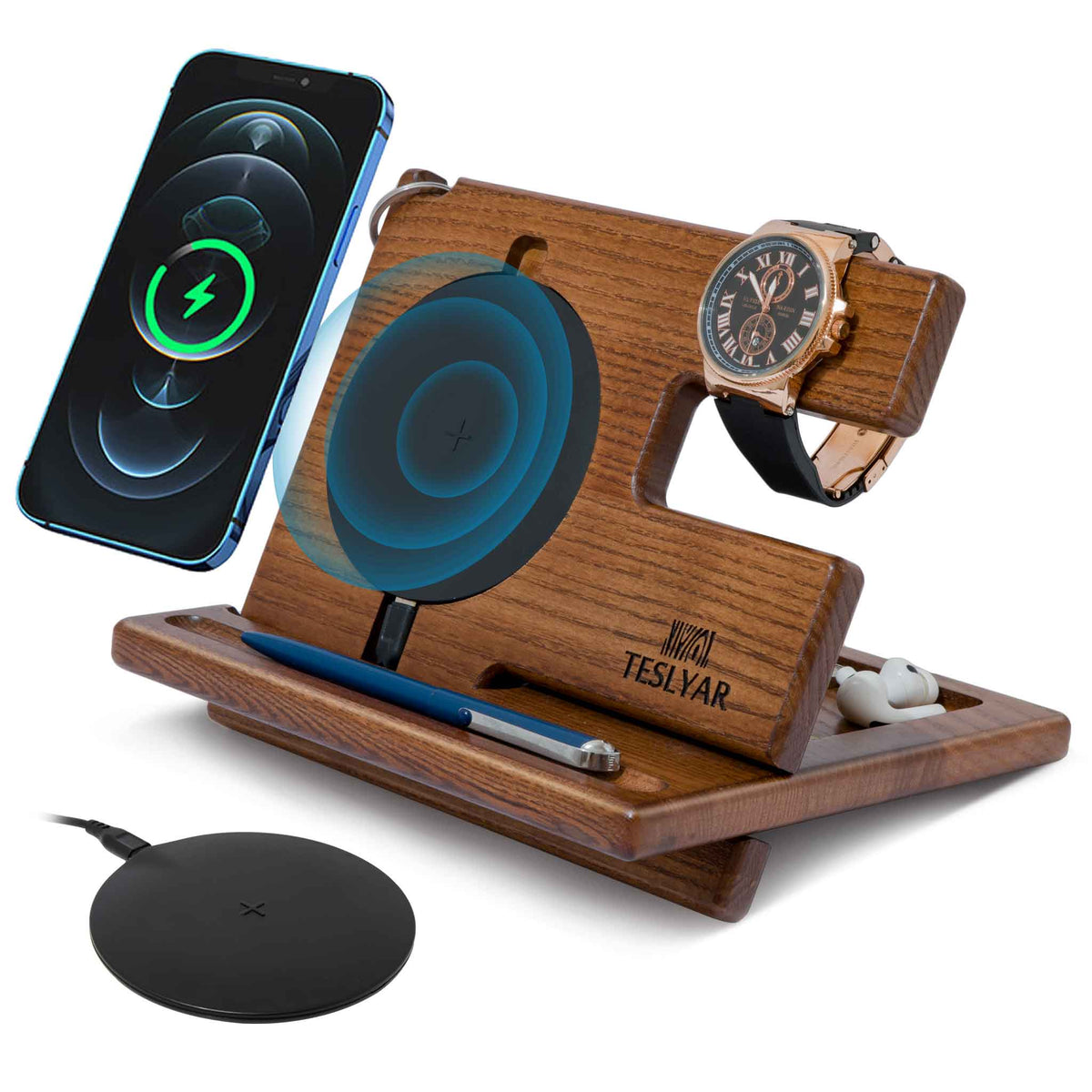 Wireless Phone Wooden Docking Station Teslyar