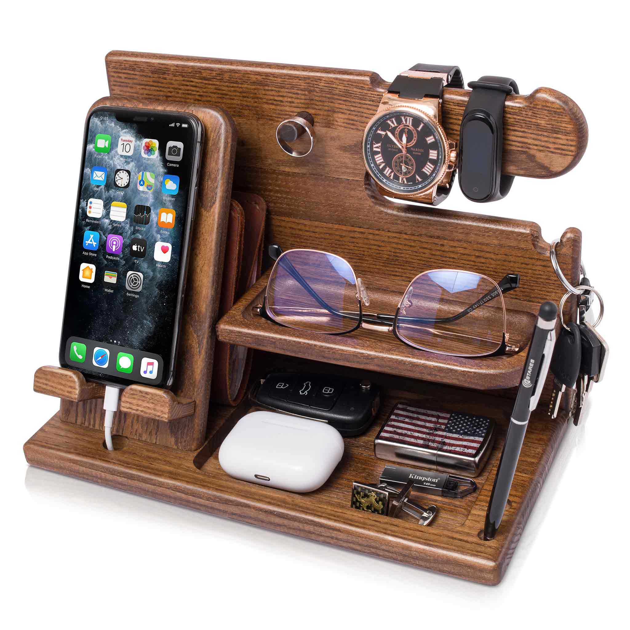 TESLYAR Wood Phone Docking Station for Men