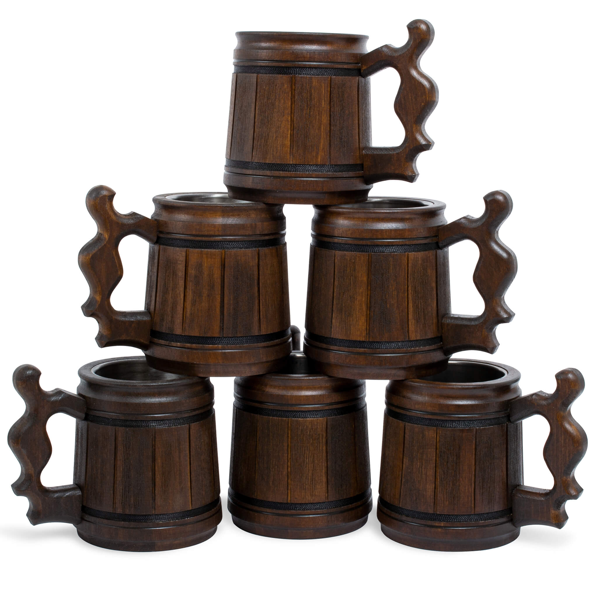 Teslyar Wooden Beer Mug Set. Handcrafted. Made from Oak Wood. Medieval and Viking Design.